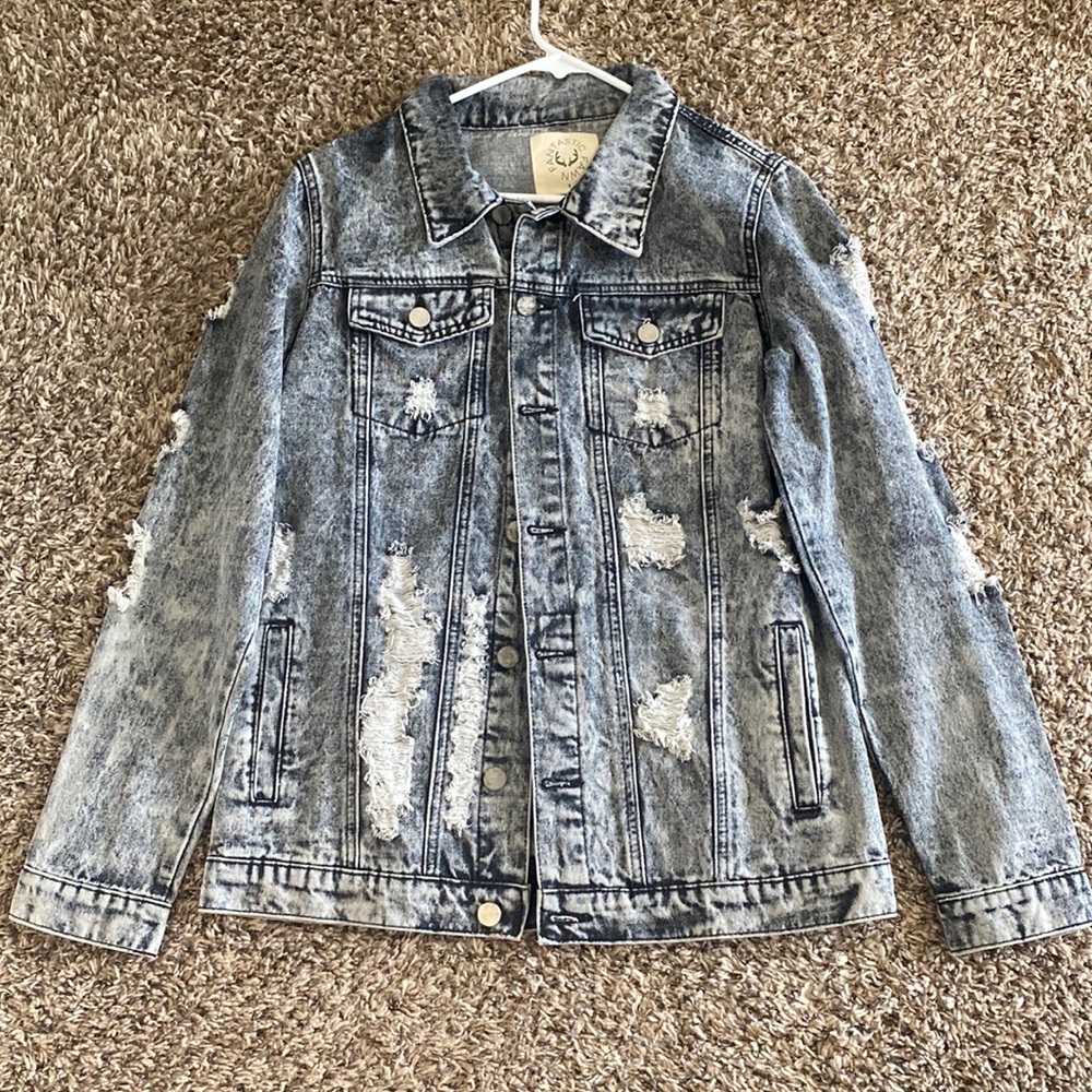 NWOT Fantastic Fawn Acid Black Oversized Distressed Jean Jacket